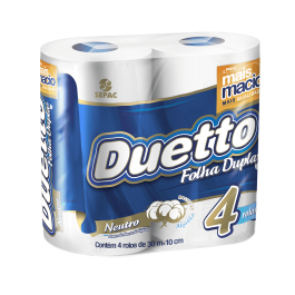 Papel Higiênico 30m Folha Dupla Duetto 16×4 rolos